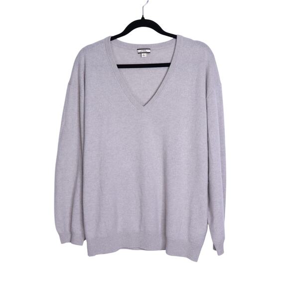 J. CREW Cashmere Relaxed V Neck Sweater Heather Fog Long Sleeve Women's L - Picture 1 of 10